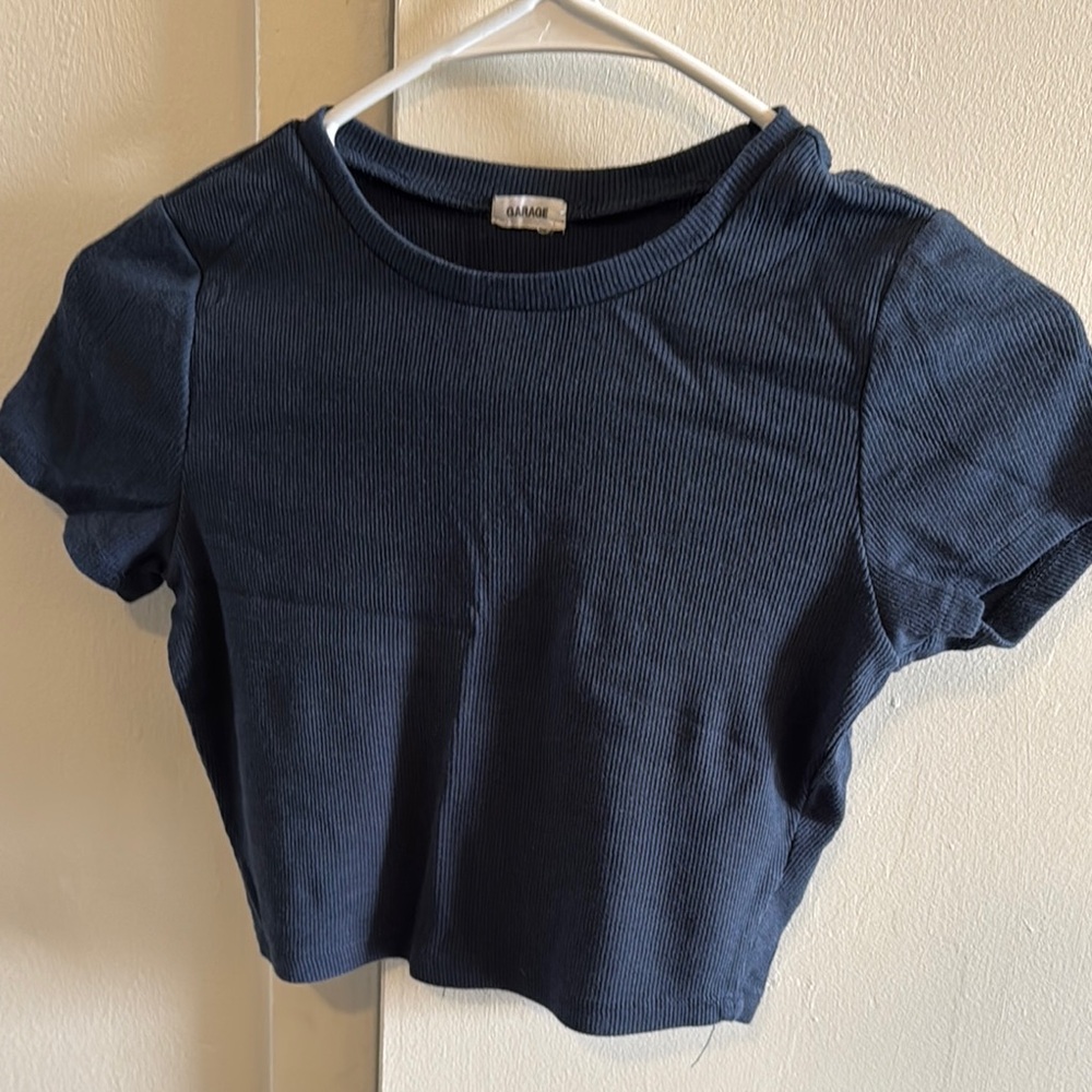 Dark Blue Ribbed Crop Top